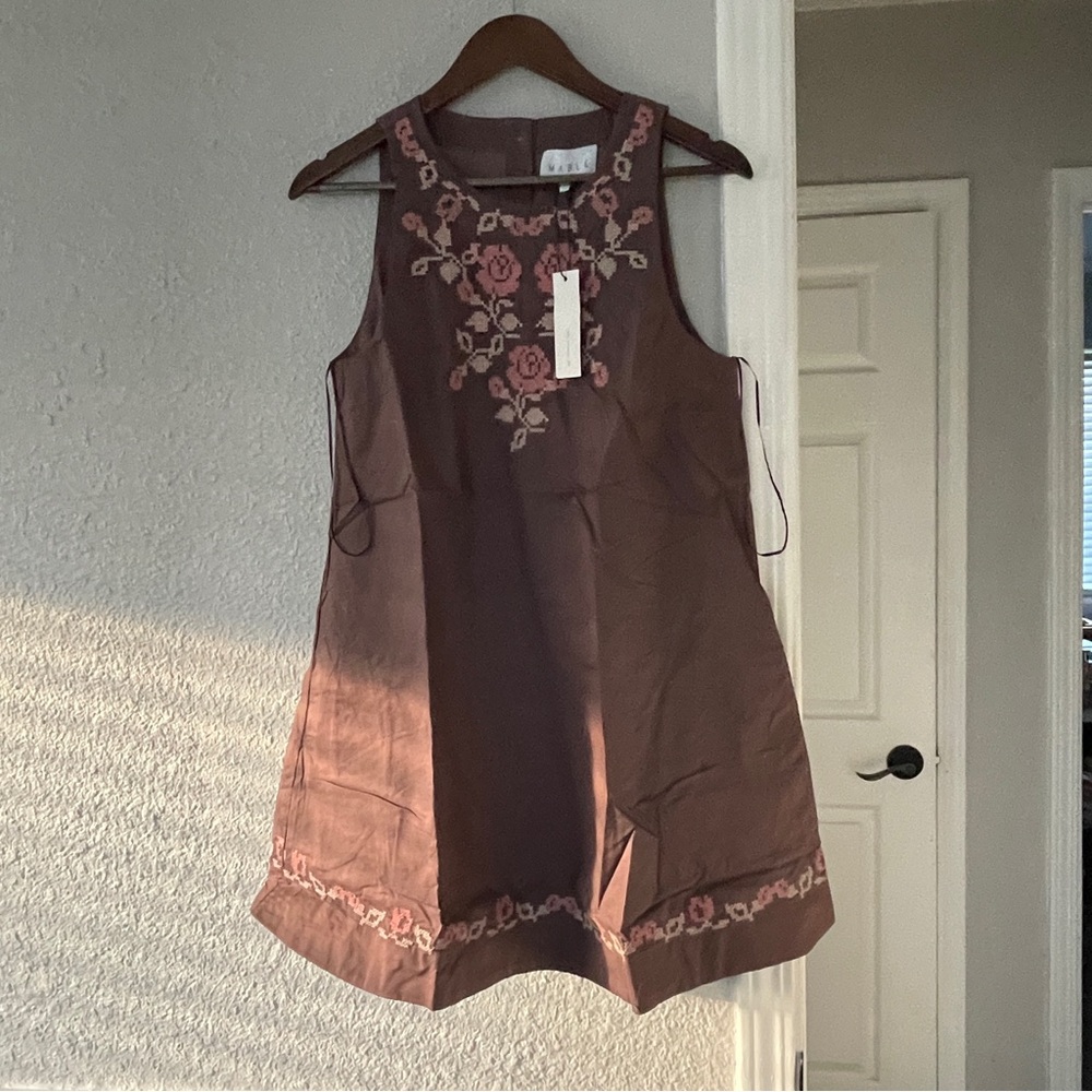 Anthropologie Mable dark plum embroidery print Floral mini dress S NWT - Picture 6 of 12